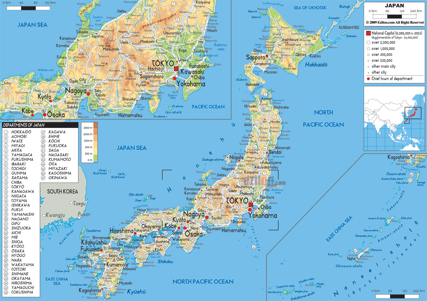 Карта Японии географическая карта Японии